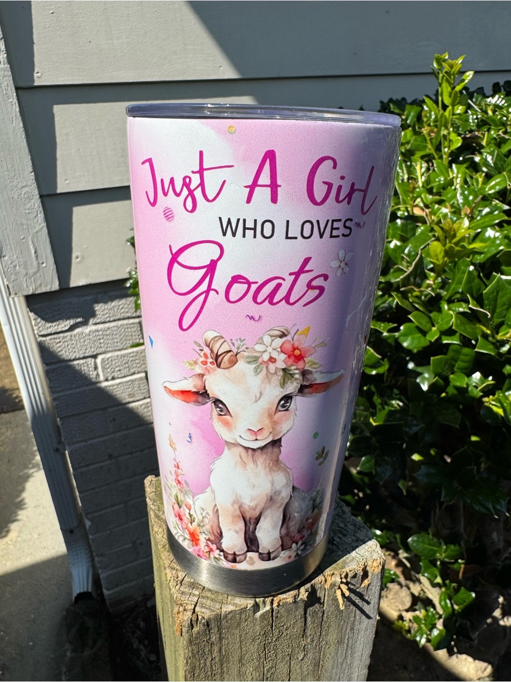 Just A Girl Who Loves Goats Pink Floral Travel Tumbler